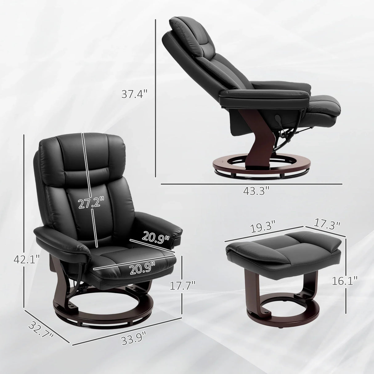 PU Leather Reclining Swivel Chair With Ottoman Footrest - Omega Lifestyles