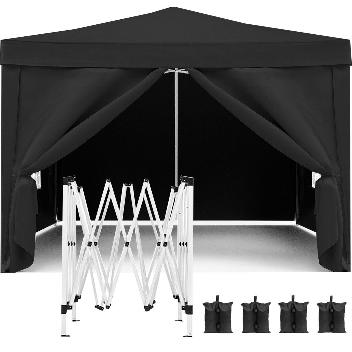 10x10 Folding Canopy Tent With 4 Removable Sidewalls