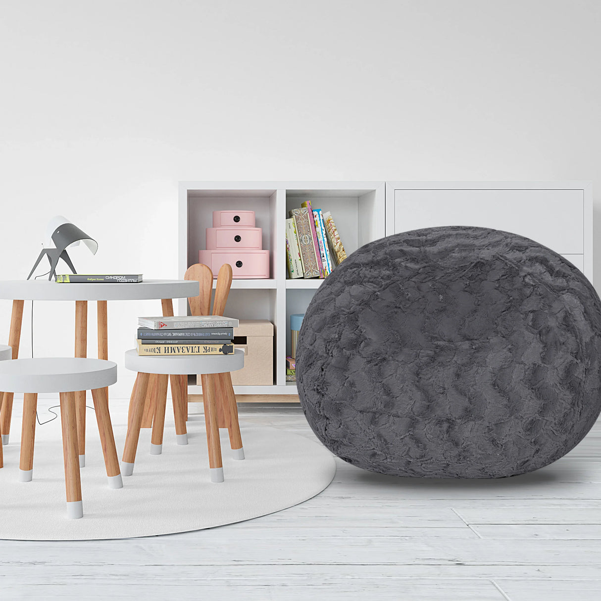 4-Foot Gray Faux Fur Memory Foam Bean Bag Chair - Omega Lifestyles