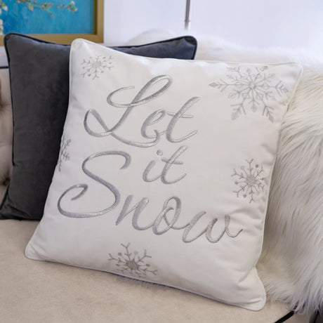 Let It Snow Embroidered Cotton Throw Pillow 20x20 Inch - Omega Lifestyles