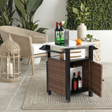 Outdoor Kitchen Wicker Rolling Cart With Stainless Steel Top