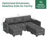 Modular 6-Seater Memory Foam Sectional Sofa With Storage - Omega Lifestyles