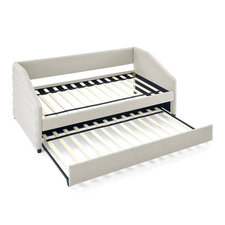 Twin Upholstered Linen Daybed With Pull-Out Trundle - Omega Lifestyles