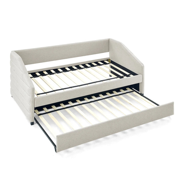 Twin Upholstered Linen Daybed With Pull-Out Trundle - Omega Lifestyles