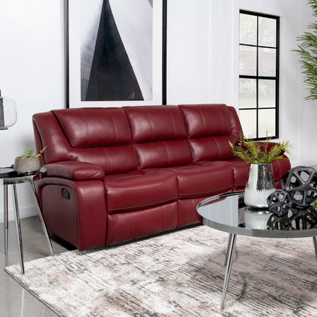 Red Upholstered Motion Reclining Sofa With Wall-Hugger Design - Omega Lifestyles