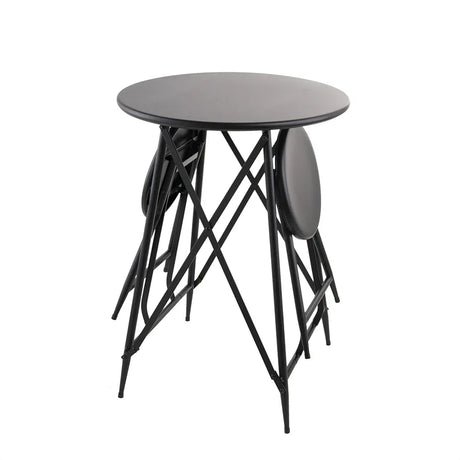 Industrial Black Iron Stowable Side Table With Seating Set - Omega Lifestyles