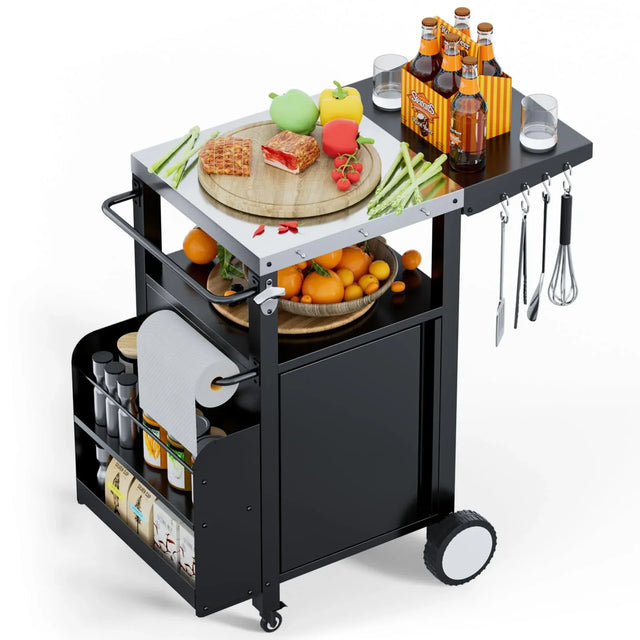Outdoor Grill Cart Metal Storage Kitchen Island With Hooks - Omega Lifestyles