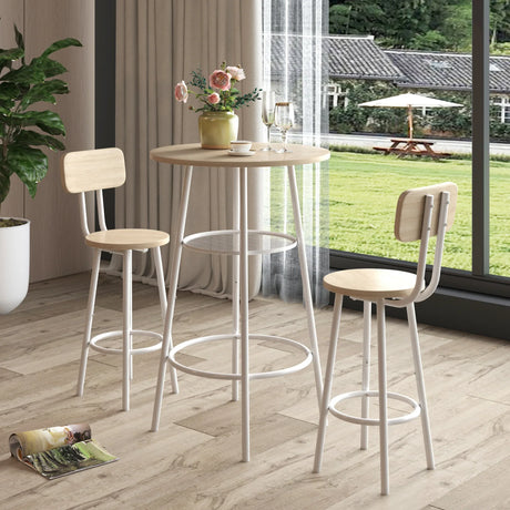 3-Piece White Oak MDF Dining Table Set With Stools - Omega Lifestyles