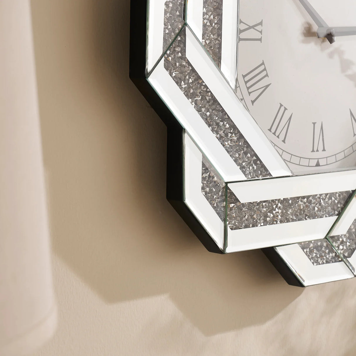 20-Inch Silver Mirrored Art Deco Wall Clock With Roman Numerals - Omega Lifestyles