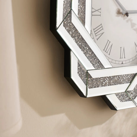 20-Inch Silver Mirrored Art Deco Wall Clock With Roman Numerals - Omega Lifestyles