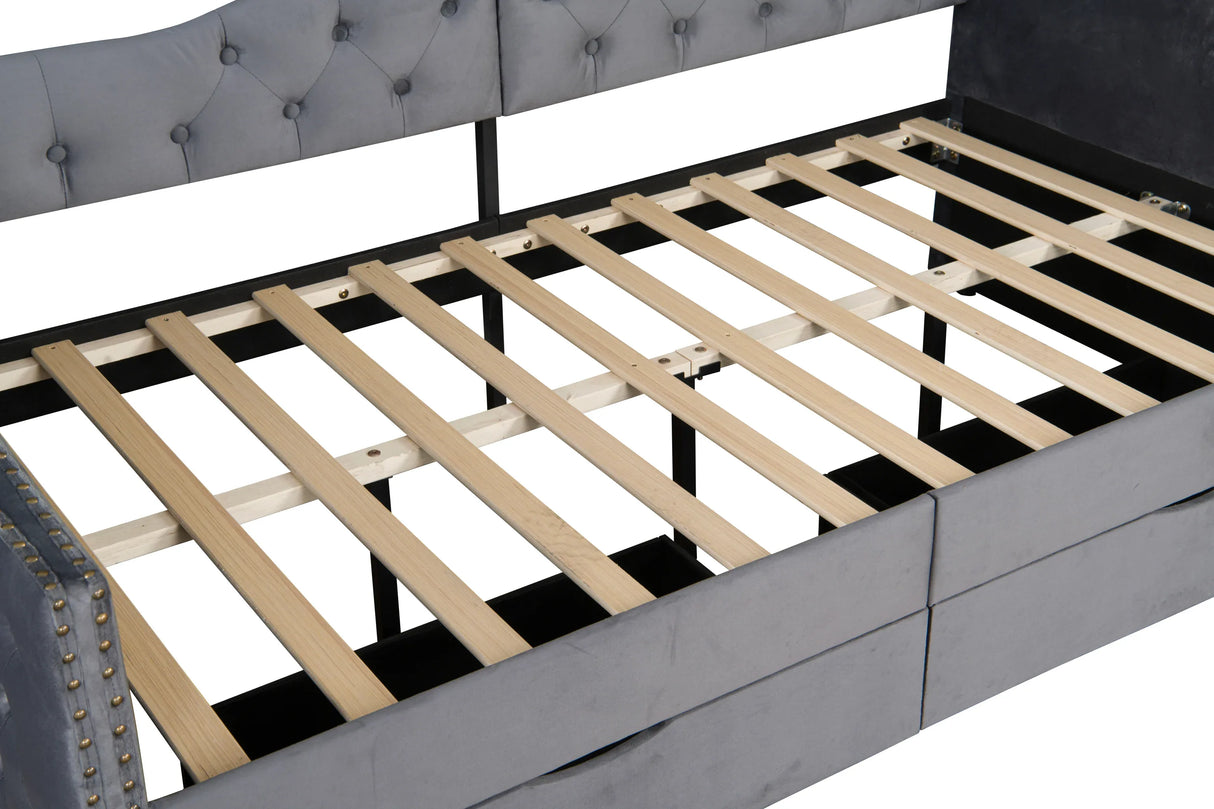 Twin Upholstered Velvet Wood Storage Daybed Frame - Omega Lifestyles