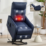 Medium-Firm Blue Faux Leather Power Lift Massage Recliner Chair - Omega Lifestyles