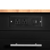 Fluted Rubber Wood Kitchen Island With Trash Can Cabinet - Omega Lifestyles