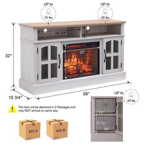 58-Inch Jasmine White Electric Fireplace TV Stand - Sleep Galleria