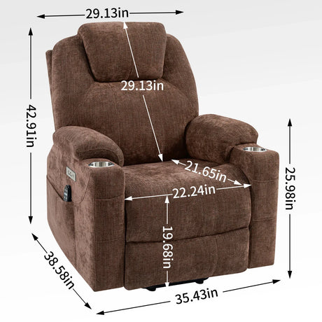 Chenille Power Lift Recliner Chair With Massage Lumbar Heat - Omega Lifestyles