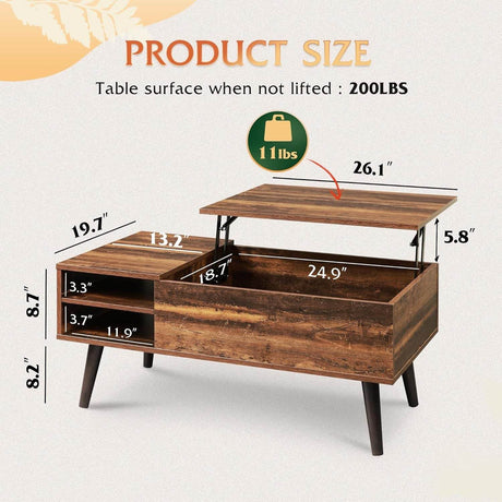 Wood Lift Top Coffee Table With Storage Shelf - Sleep Galleria