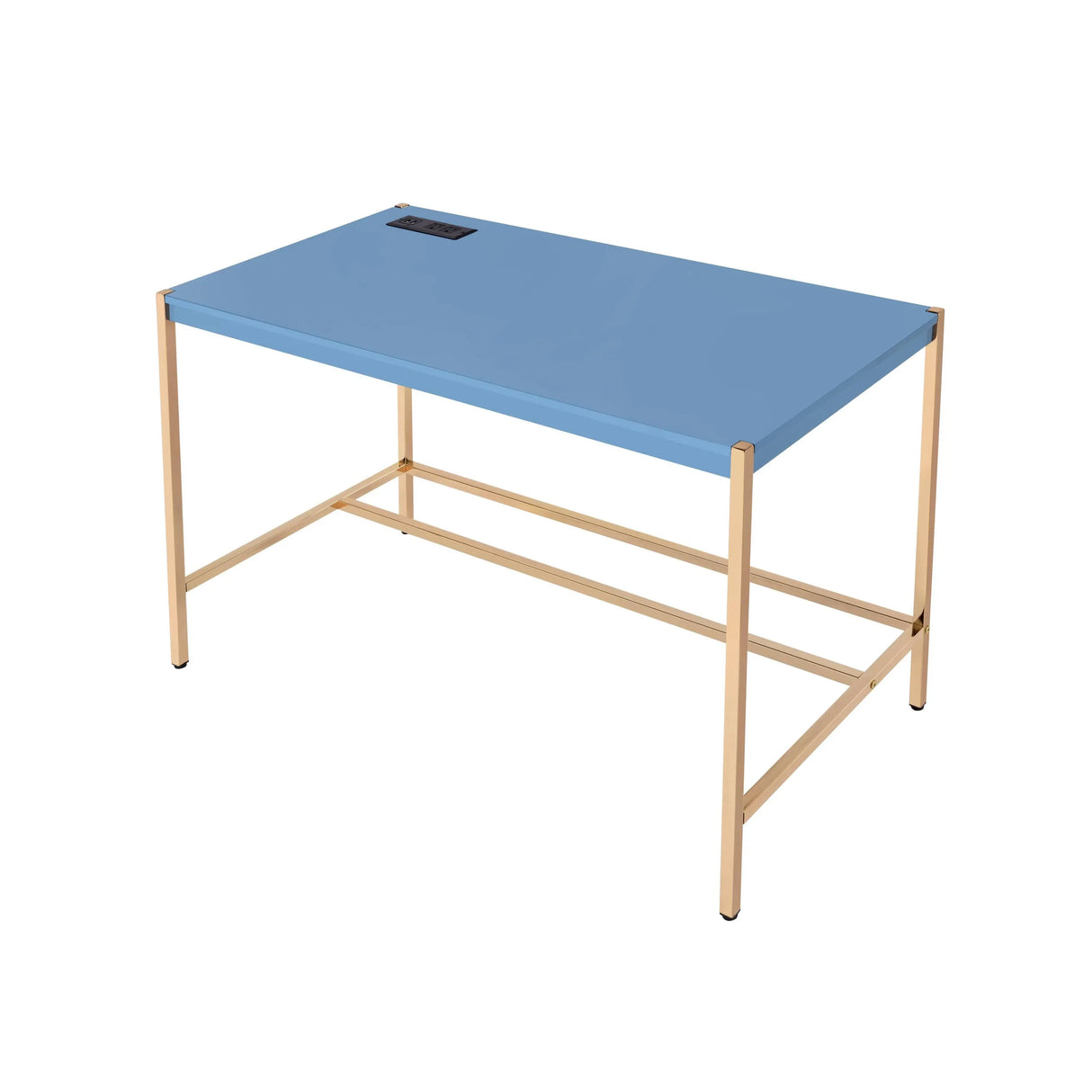 Modern Writing Desk With USB Port Gold Metal Base - Omega Lifestyles