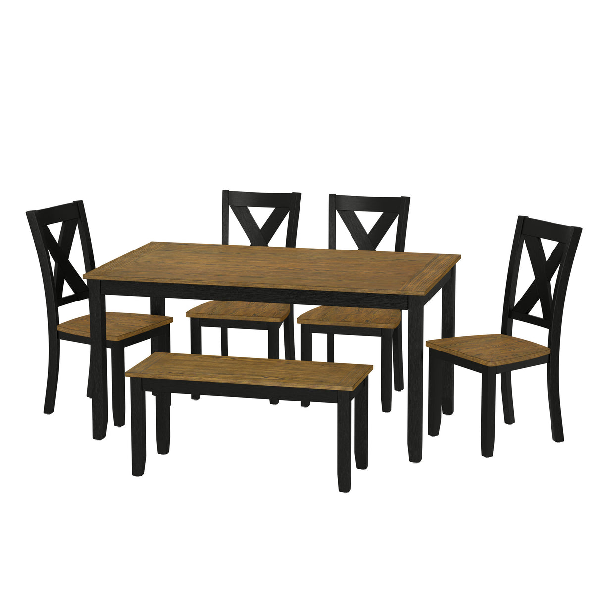 Solid Wood Brown 6-Piece Dining Table Set
