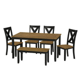 Solid Wood Brown 6-Piece Dining Table Set