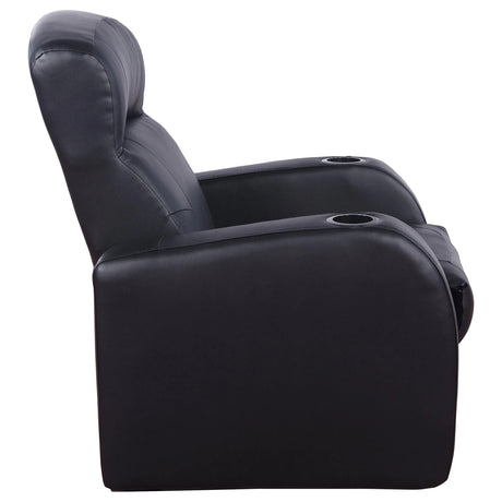 Set Of 3 Black Faux Leather Recliner Home Theater Seats - Omega Lifestyles