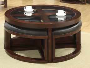 Dark Walnut Solid Wood Coffee Table With Ottomans - Omega Lifestyles