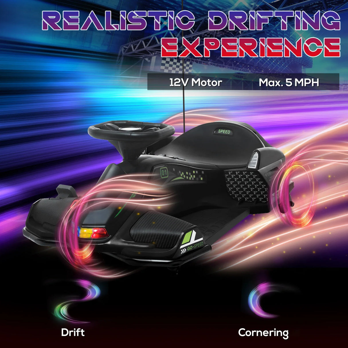 Electric Drift Go Kart With Music And Colorful Lights - Omega Lifestyles