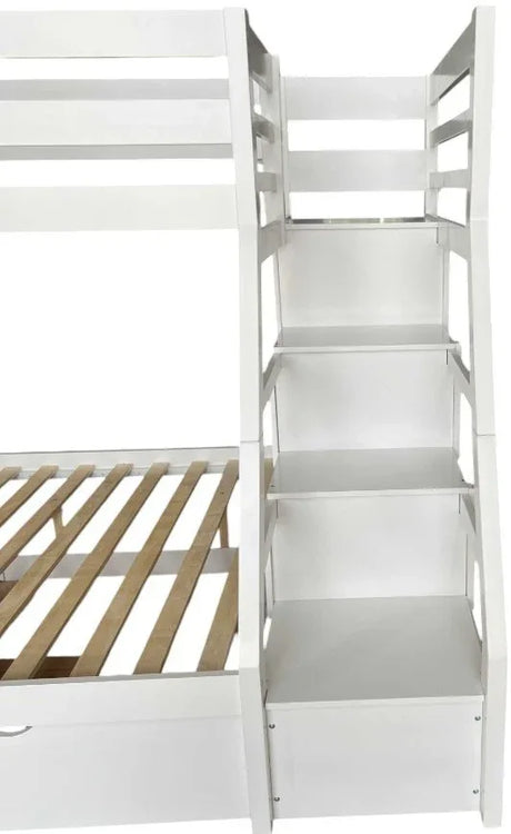 Twin Full White Synthetic Wood Bunk Bed With Trundle Storage - Omega Lifestyles