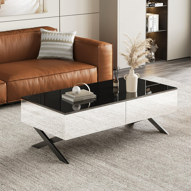 Rectangular Mirrored Coffee Table With Metal Base Storage - Omega Lifestyles