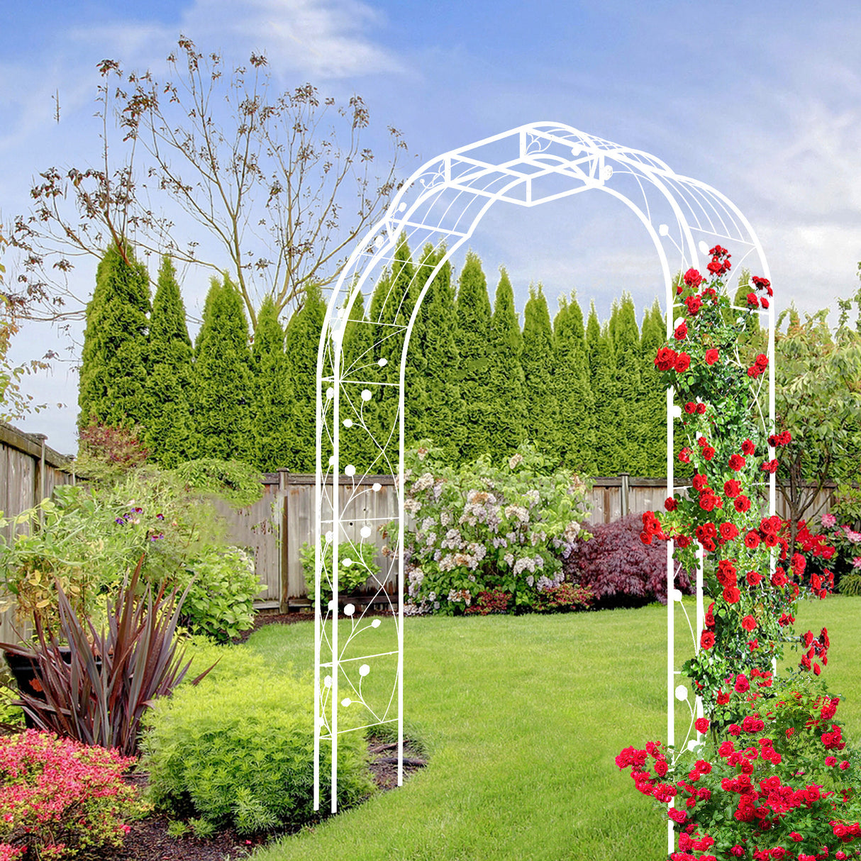 Cream White Metal Garden Arch Trellis Outdoor Arbor