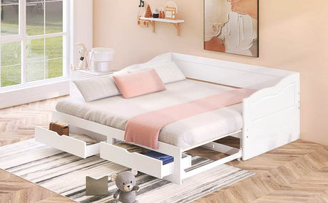 Solid Wood Extendable Twin Daybed With Trundle And Storage Drawers - Omega Lifestyles