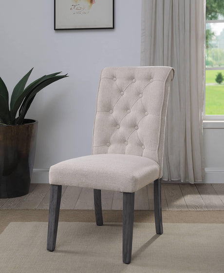 Set of 2 Beige Linen Synthetic Wood Side Chairs - Omega Lifestyles
