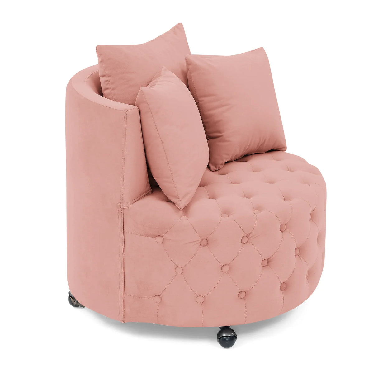 Pink Velvet Upholstered Swivel Chair With Movable Wheels - Omega Lifestyles