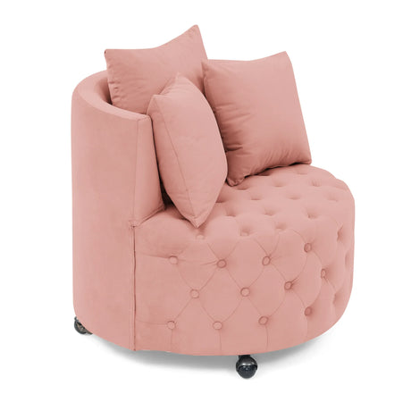 Pink Velvet Upholstered Swivel Chair With Movable Wheels - Omega Lifestyles