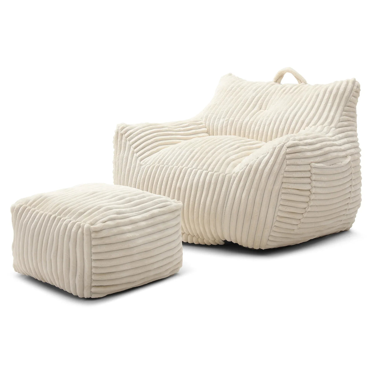 Giant Corduroy Bean Bag Chair With Armrests Footstool - Omega Lifestyles