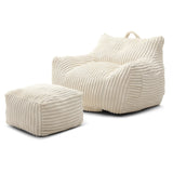 Giant Corduroy Bean Bag Chair With Armrests Footstool - Omega Lifestyles