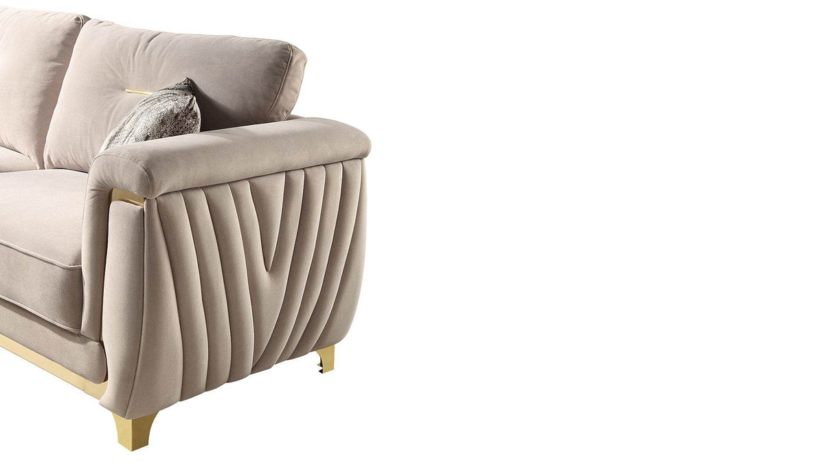 Contemporary Velvet Upholstered Solid Wood Sofa With Gold Accents - Omega Lifestyles