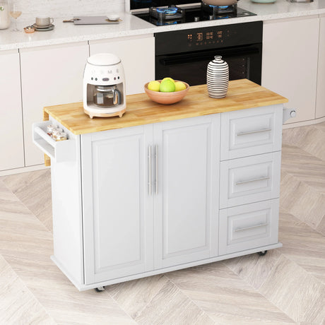 White Kitchen Island Cart With Storage Drawers And Wheels - Omega Lifestyles