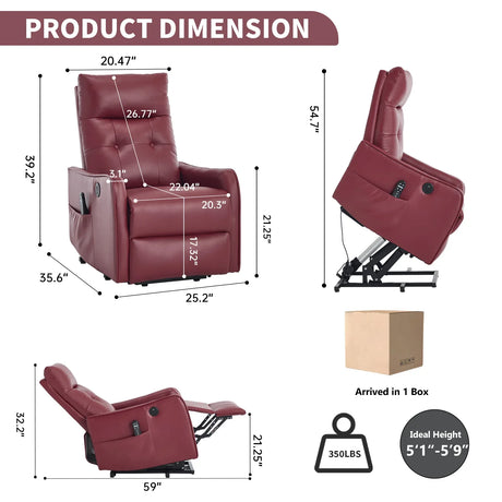 Red Faux Leather Power Lift Recliner Chair With Massage - Omega Lifestyles