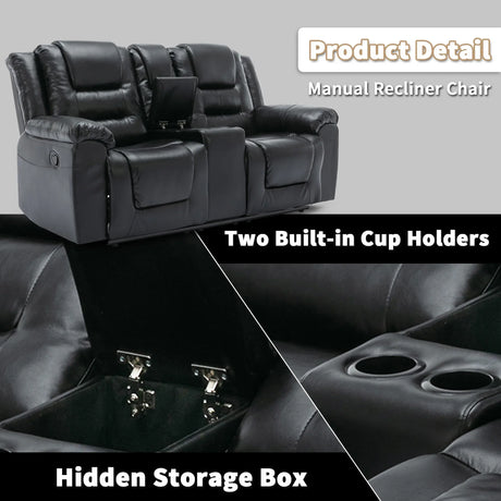 2-Seater Manual PU Leather Recliner Chair With Storage - Omega Lifestyles