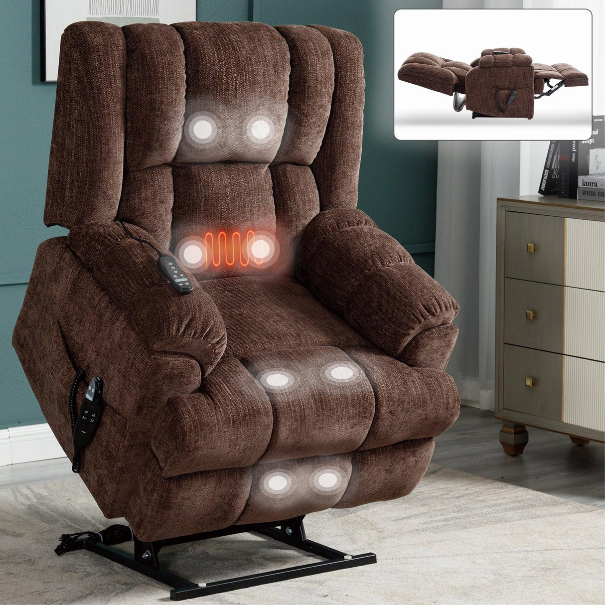Medium-Firm Dual Motor Power Lift Massage Recliner Chair - Omega Lifestyles