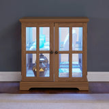 Antique Oak LED Glass Display Cabinet With Adjustable Shelves - Omega Lifestyles