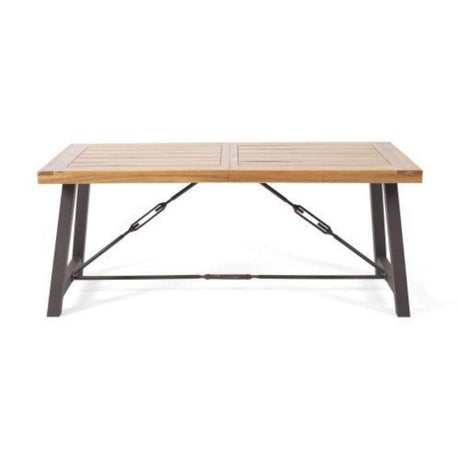 Modern Industrial Acacia Wood And Iron Outdoor Dining Table - Sleep Galleria