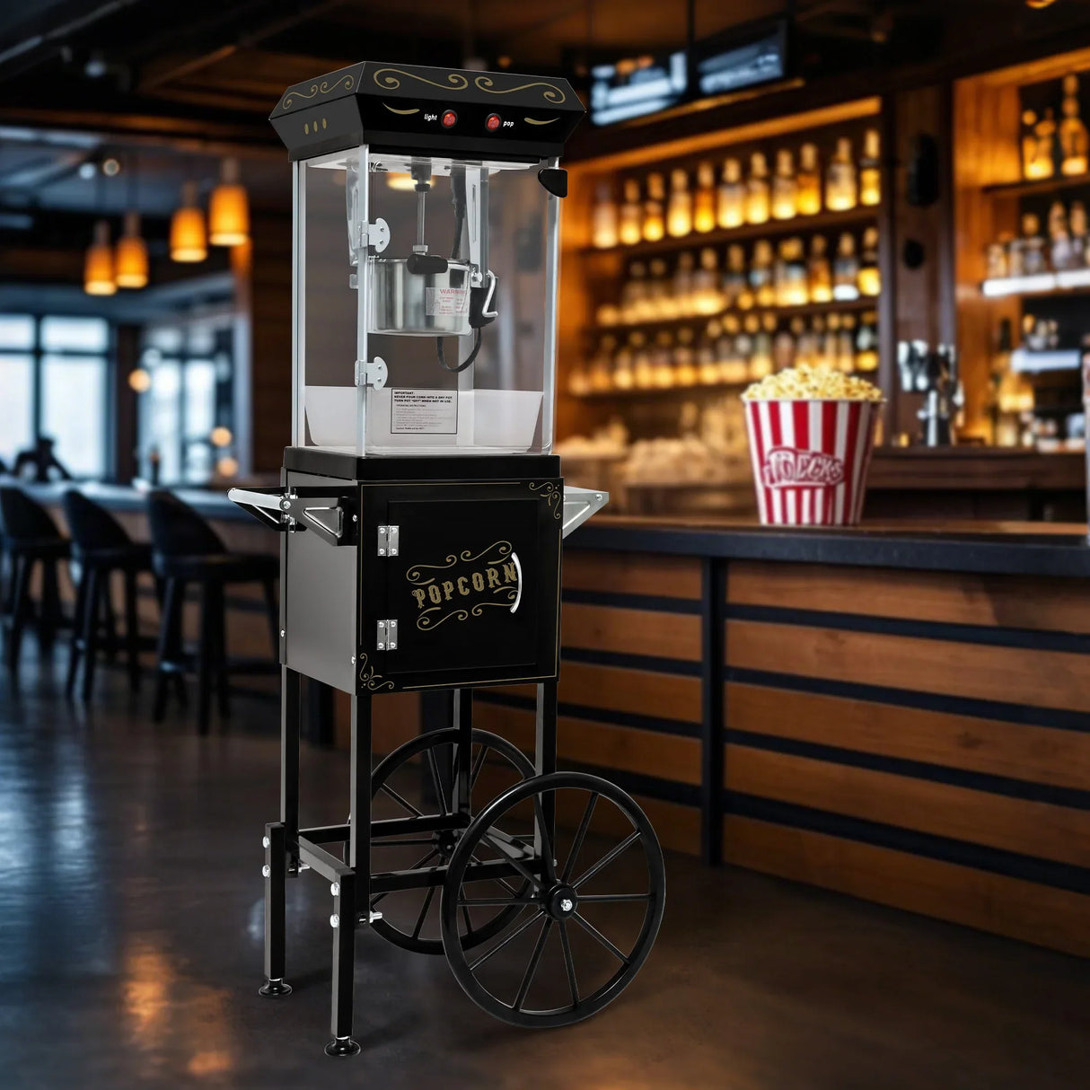 6OZ Theater-Style Stainless Steel Popcorn Maker Cart - Omega Lifestyles