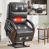Power Lift Recliner Chair With Heat Massage and Wood Armrests - Omega Lifestyles