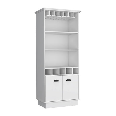 Modern White 70-Inch High Glass Door Bar Cabinet - Omega Lifestyles