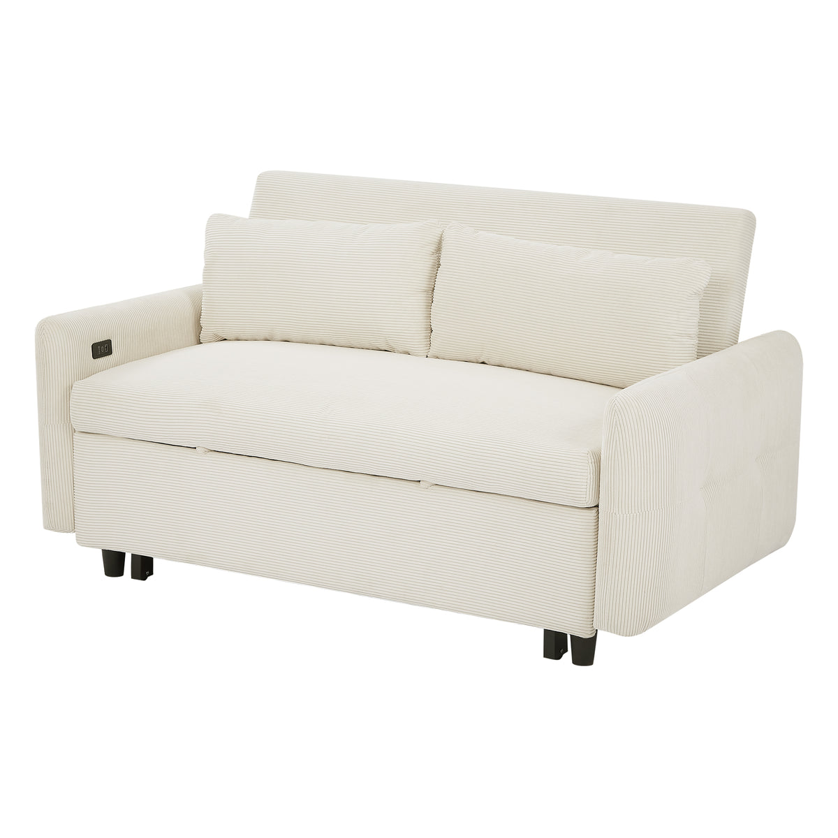 Convertible Corduroy Pull-Out Sofa Bed With USB Ports