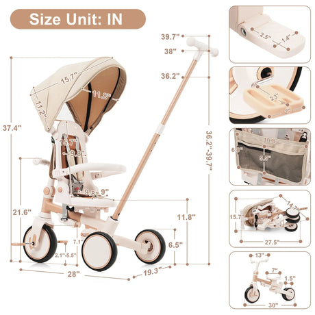 7-in-1 Multifunctional Foldable Baby Tricycle With Canopy - Omega Lifestyles