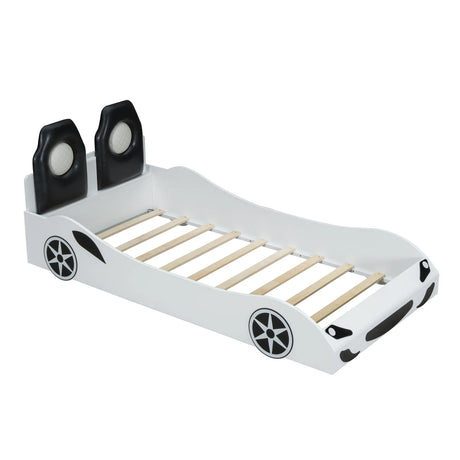 Twin Race Car-Shaped Wood Platform Bed With LED - Omega Lifestyles