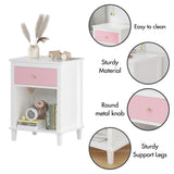 Pink MDF Wooden Nightstand With Drawer And Shelf - Omega Lifestyles