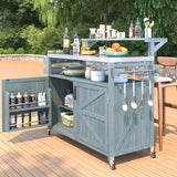 Outdoor Rolling Grill Cart With Raised Shelf Storage - Omega Lifestyles